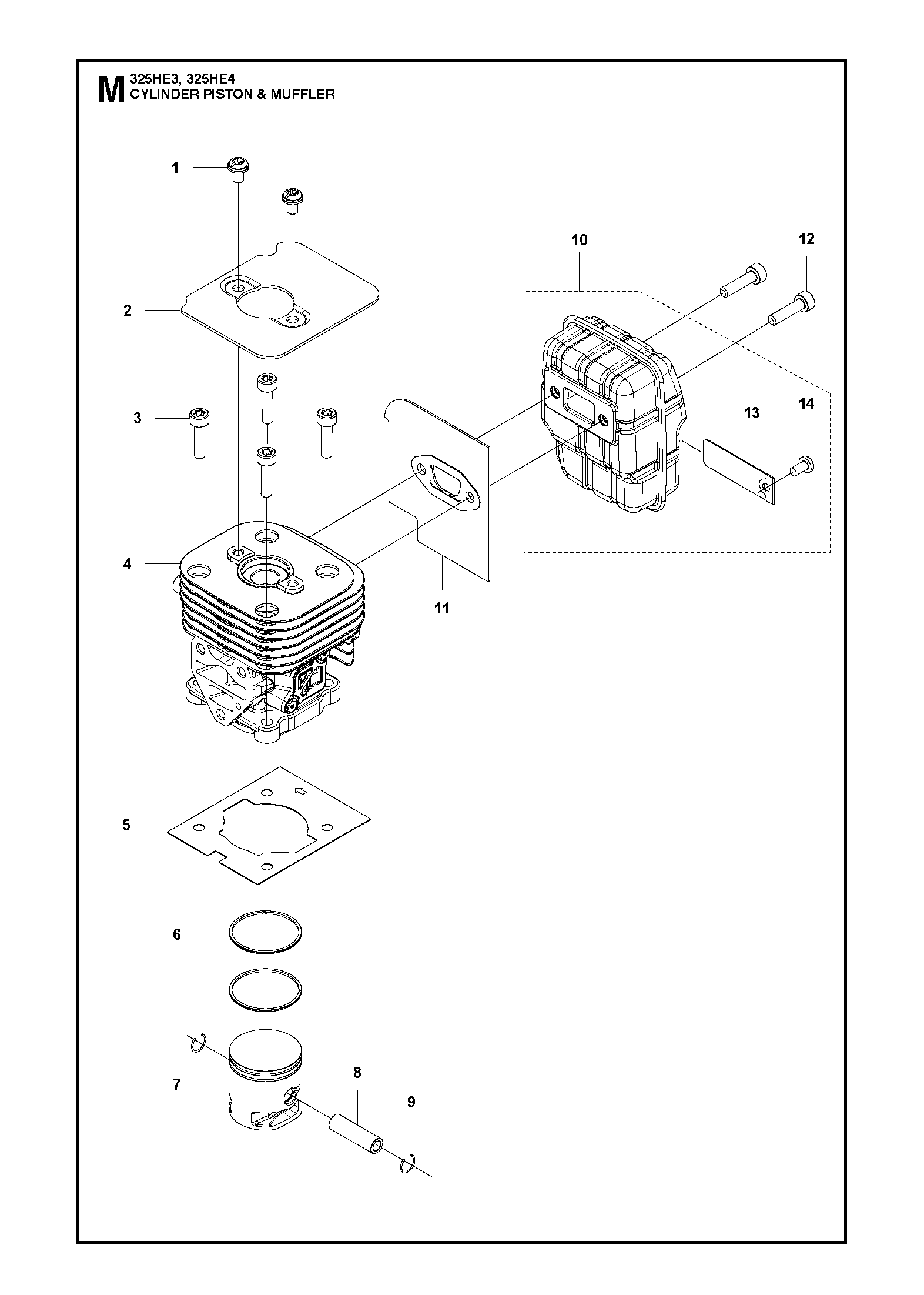 Zylinder, Kolben und Schalldämpfer